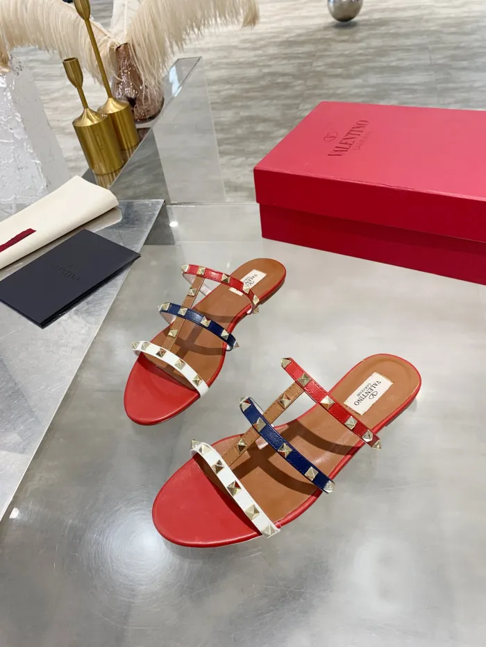 Valentino Women Shoes Mule Flip Flop Sandals ROMAN STUD SLIDE SANDAL IN QUILTED NAPPA with Original Box Luxury Brand