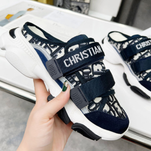 Dior Women Shoes Slippers SLIDE Luxury Brand D-WANDER SLIDE Deep Blue Dior Oblique Technical Fabric KCQ351OBY_S56B with Original Box