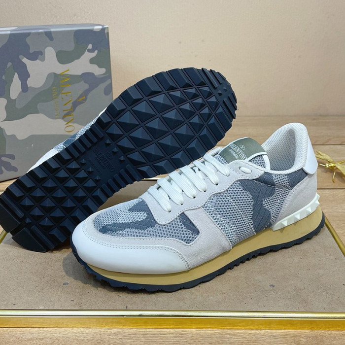 Valentino Men Shoes Fashion Design Luxury Brand ROCKRUNNER CAMOUFLAGE LAMINATED STUDDED SNEAKER with Original Box