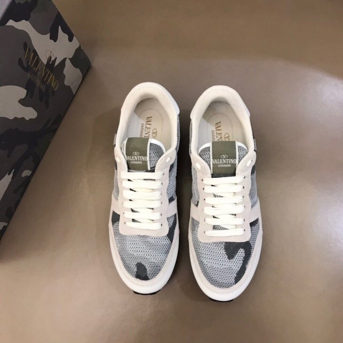 Valentino Men Shoes Fashion Design Luxury Brand ROCKRUNNER CAMOUFLAGE LAMINATED STUDDED SNEAKER with Original Box