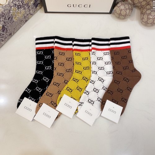 Gucci Socks 5 Pairs with Original Box Luxury Brand Breathable Gucci Sock