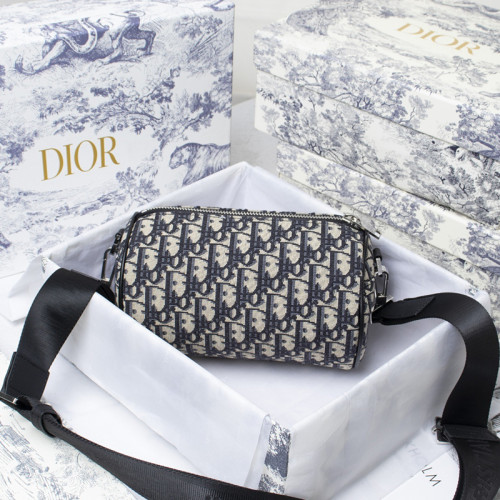 Dior Men Womens Bags Crossbody Bag ROLLER MESSENGER BAG Beige and Black Dior Oblique Jacquard