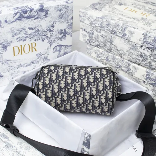 Dior Men Womens Bags Crossbody Bag ROLLER MESSENGER BAG Beige and Black Dior Oblique Jacquard