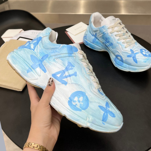 Gucci Women Shoes Women's Rhyton Gucci logo leather sneaker Luxury Brand with Original Box