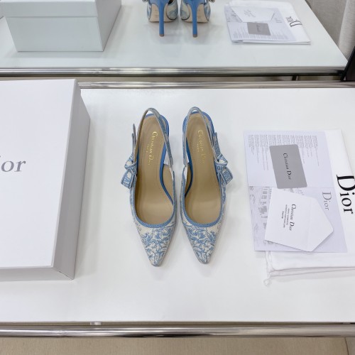 Dior Women Shoes Pumps Luxury Design Fashion Type High Heel Shoes for Wedding Style J'ADIOR SLINGBACK PUMP Cotton Embroidery with Micro Houndstooth Motif with Original Box