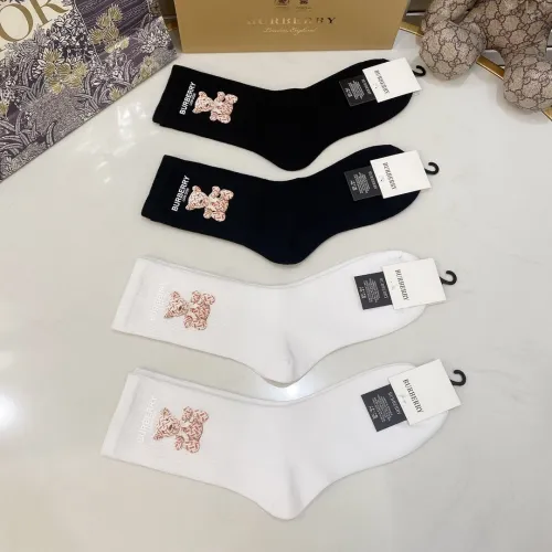 Burberry Socks 4 Pairs with Original Box Luxury Brand Breathable Burberry Sock
