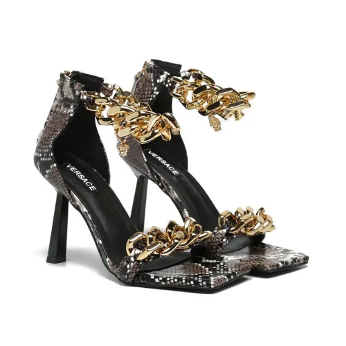 Versace Brand Womens Sandals Shoes Leather Big Size MEDUSA CHAIN NAPPA LEATHER SANDALS High Heel Design Luxury Brand Sandals for Women