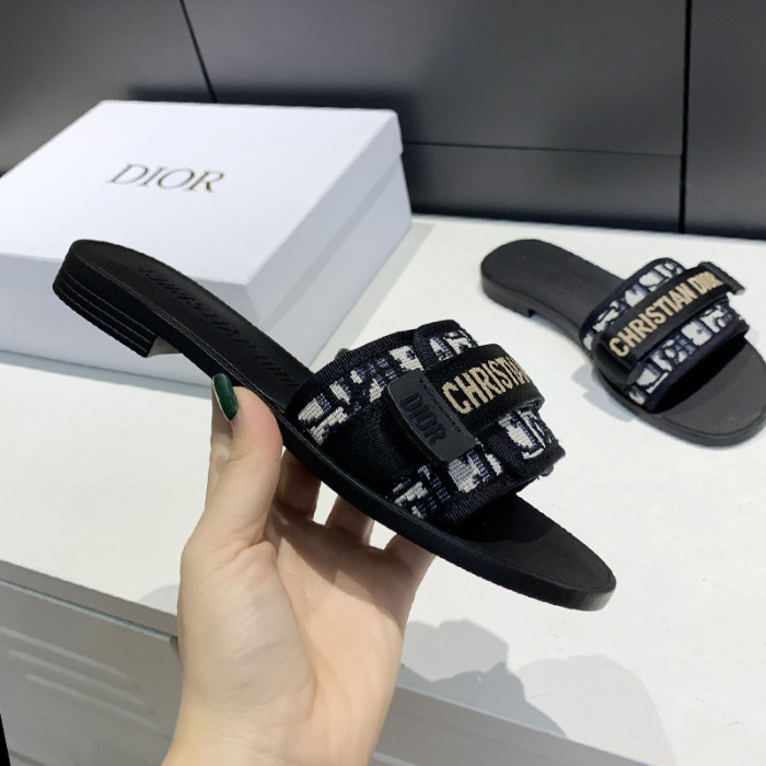 Dior Womens Shoes Sandals Slippers Slide Luxury Brand DIO(R)EVOLUTION SLIDE Shiny Technical Fabric with Dior Oblique Print with Original Box