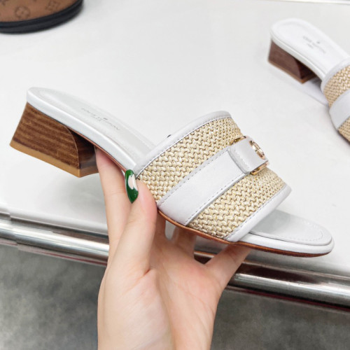 Louis Vuitton Womens Shoes Slide Slippers Luxury Brand Designer LOCK IT MULE 1AA17M Raffia and calf leather with Original Box 3.5cm Heel