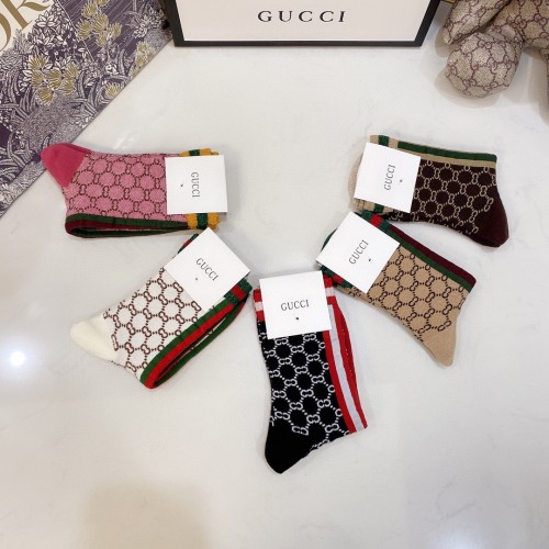 Gucci Socks 5 Pairs with Original Box Luxury Brand Breathable Gucci Sock