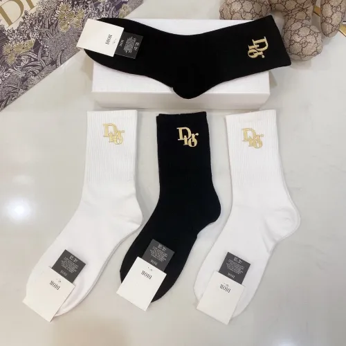 Dior Socks 4 Pairs with Original Box Luxury Brand Breathable Dior Sock