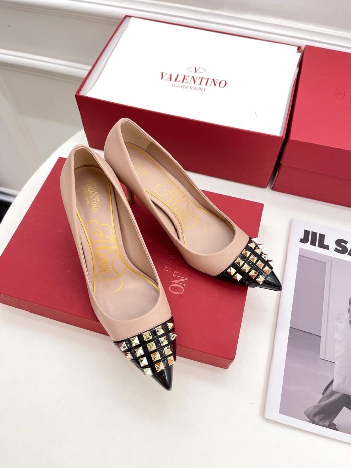 Valentino Womens Shoes ROCKSTUD SLINGBACK PUMP WITH SCULPTED HEEL IN KIDSKIN with Original Box 8cm Heel Design