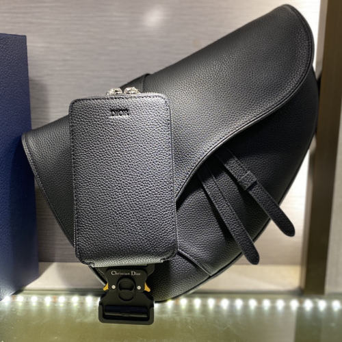 Dior Mens Womens Bags Shoulder Messenger Bags Luxury Brand Maxi Saddle Bag Black Grained Calfskin with Original Box 1ADPO211YMJ_H00N