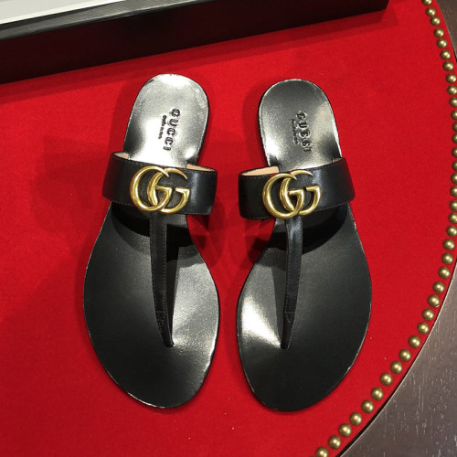 Gucci Womens Shoes Sandals Casual Design Luxury Brand Classic Leather thong sandal with Double G ‎497444 A3N00 1000 with Original Box