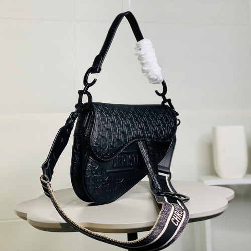 Dior Womens Bags Messenger Shoulder Bags Luxury Brand Saddle Bag Black Dior Oblique Embossed Calfskin