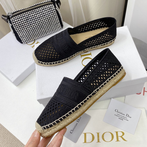 Dior Women Shoes Luxury Brand Design Dior Granville Espadrille Black Mesh Embroidery Womens Shoes KCB585EMR_S900