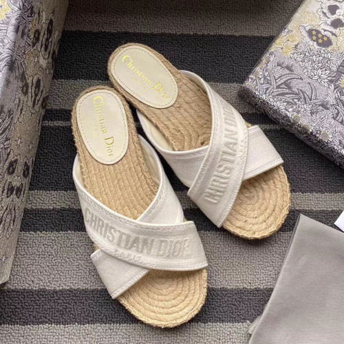 Dior Women Shoes Slippers DWAY Slides Luxury Brand Design Dior Espadrille Nude Mesh Embroidery Womens Shoes with Original Box