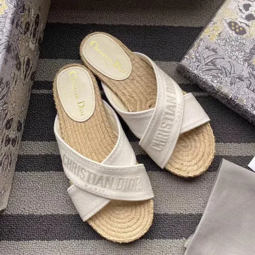 Dior Women Shoes Slippers DWAY Slides Luxury Brand Design Dior Espadrille Nude Mesh Embroidery Womens Shoes with Original Box