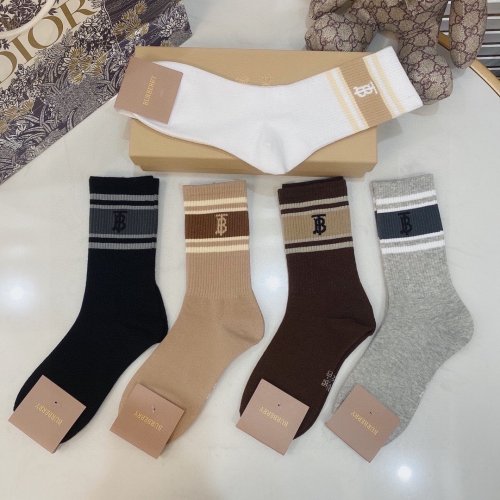 Burberry Socks 5 Pairs with Original Box Luxury Brand Breathable Burberry Sock
