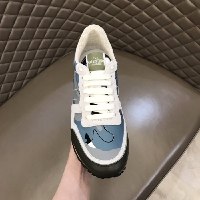 Valentino Men Shoes Fashion Design Luxury Brand ROCKRUNNER CAMOUFLAGE LAMINATED STUDDED SNEAKER with Original Box