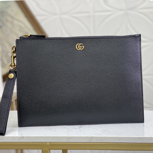 Gucci Mens Bags Clutch Pouch Luxury Brand Black Calfskin Textured Leather GG Marmont Pouch with Original Box 475317 DJ20T 1000