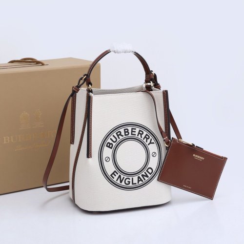 Burberry Womens Bag Small Logo Graphic Cotton Canvas Peggy Bucket Bag