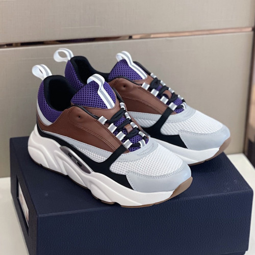 Dior Womens Shoes Sneakers Luxury Brand B22 Sneakers with Original Box Unisex Design B22 SNEAKER B22 SNEAKER B22 SNEAKER Violet and Cream Technical Mesh with Coffee and Black Smooth Calfskin