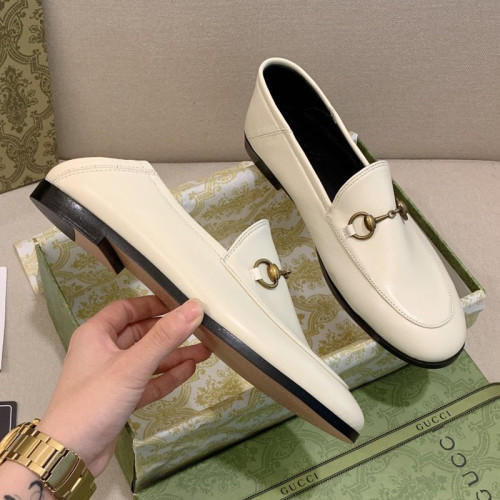 Gucci Womens Shoes Casual Design Loafers Leather White Gucci Leather Horsebit loafer with Original Box 414998 DLC00 9022