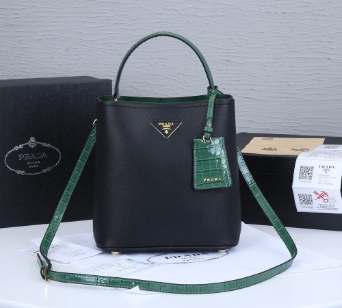 Prada Womens Bag Leather Shoulder Bag Saffiano Leather Prada Panier Bag
