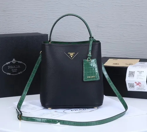 Prada Womens Bag Leather Shoulder Bag Saffiano Leather Prada Panier Bag