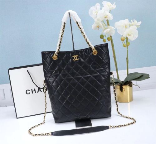 Chanel Womens Bags Luxury Brand Chanel Shopping Bag Calfskin, Crystal Pearls & Gold-Tone Metal Black AS2213 B04443 94305