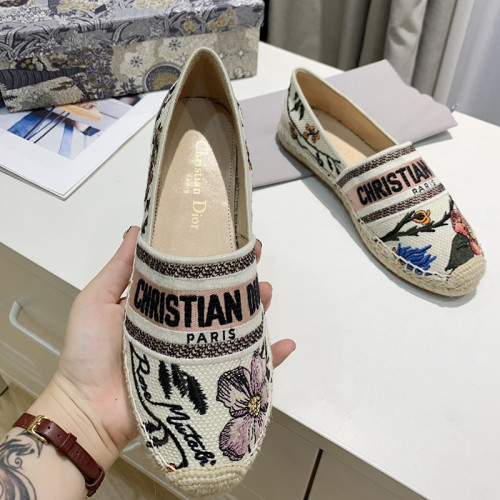 Dior Women Shoes Luxury Brand Design Dior Espadrille Nude Mesh Embroidery Womens Shoes with Original Box