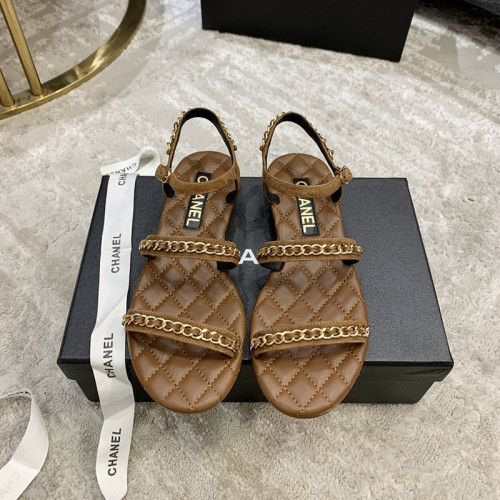 Chanel Womens Shoes Sandals Suede Calfskin