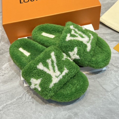 Louis Vuitton Womens Shoes Slide Slippers for Winter Wool Fabric Luxury Brand Designer PASEO FLAT COMFORT MULE with Original Box