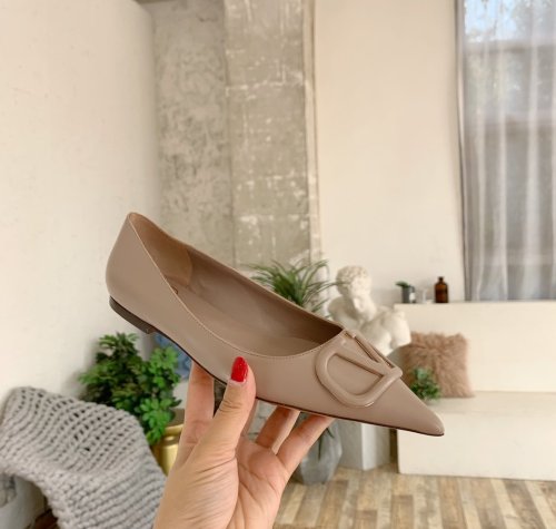 Valentino Women Shoes Mule Flip Flop Sandals VLOGO SIGNATURE CALFSKIN PUMP FLAT with Original Box Luxury Brand