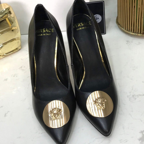 Versace Brand Womens Sandals Shoes Leather Big Size LA MEDUSA PATENT SAFETY PIN LEATHER PUMPS High Heel Design Luxury Brand Sandals for Women