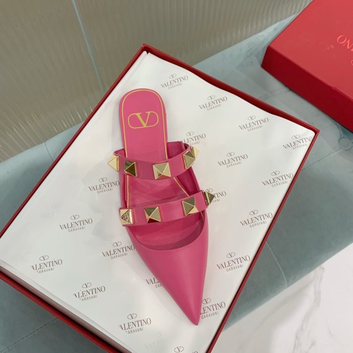 Valentino Women Shoes Mule Flip Flop Sandals ROMAN STUD FLAT MULE IN CALFSKIN with Original Box Luxury Brand