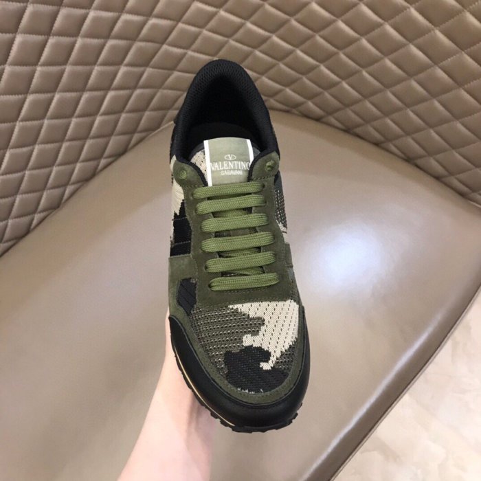 Valentino Men Shoes Fashion Design Luxury Brand ROCKRUNNER CAMOUFLAGE LAMINATED STUDDED SNEAKER with Original Box