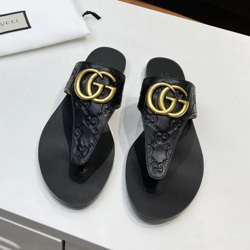 Gucci Womens Shoes Sandals Casual Design Luxury Brand Classic Leather thong sandal with Double G ‎497444 A3N00 1000 with Original Box