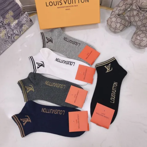 Louis Vuitton Socks 5 Pairs with Original Box Luxury Brand Breathable LV Sock