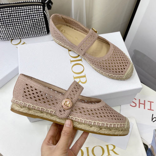 Dior Women Shoes Luxury Brand Design Dior Caro Espadrille Ballerina Flat Mesh Embroidery Womens Shoes with Original Box