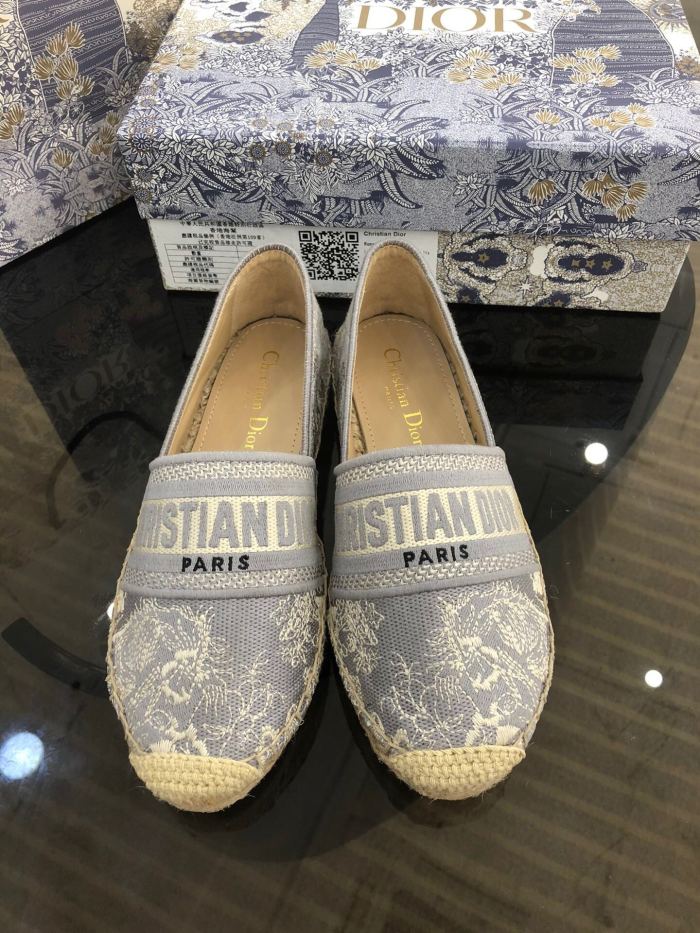 Dior Womens Shoes DIOR GRANVILLE ESPADRILLE Gray Toile de Jouy Reverse Embroidered Cotton with Original Box KDB578TJE_S37W