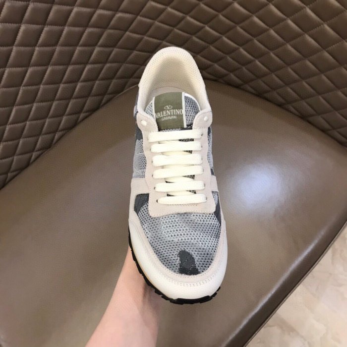 Valentino Men Shoes Fashion Design Luxury Brand ROCKRUNNER CAMOUFLAGE LAMINATED STUDDED SNEAKER with Original Box