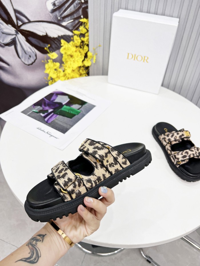 Dior Women Shoes Sandals Luxury Brand DIORACT SLIDE Beige Multicolor Mizza Printed Technical Fabric Lambskin with Original Box KCQ719LNY_S29X