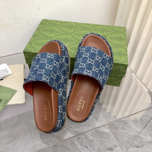 Gucci Womens Shoes Sandals Slides Slippers Luxury Brand Thick Sole Design Women's GG canvas slide sandal with Original Box 624695 H6320 9763