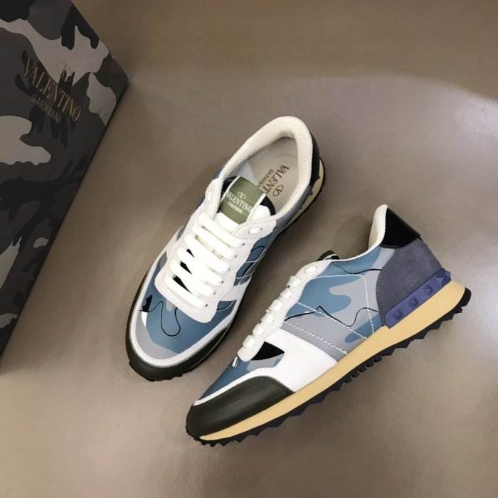 Valentino Men Shoes Fashion Design Luxury Brand ROCKRUNNER CAMOUFLAGE LAMINATED STUDDED SNEAKER with Original Box