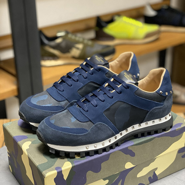Valentino Men Shoes Fashion Design Luxury Brand ROCKRUNNER CAMOUFLAGE LAMINATED STUDDED SNEAKER with Original Box