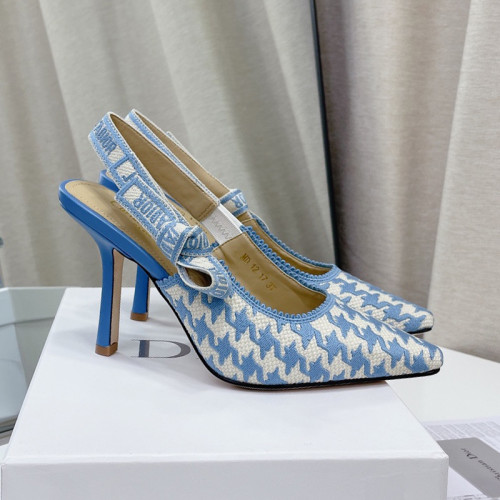 Dior Women Shoes Pumps Luxury Design Fashion Type High Heel Shoes for Wedding Style J'ADIOR SLINGBACK PUMP Cornflower Blue Cotton Embroidery with Micro Houndstooth Motif with Original Box KCP866PPE_S11N