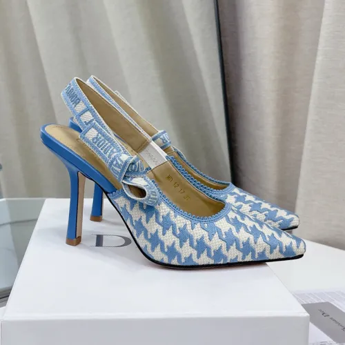 Dior Women Shoes Pumps Luxury Design Fashion Type High Heel Shoes for Wedding Style J'ADIOR SLINGBACK PUMP Cornflower Blue Cotton Embroidery with Micro Houndstooth Motif with Original Box KCP866PPE_S11N