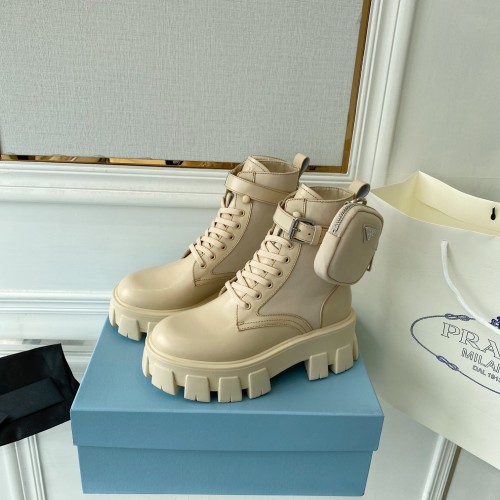 Prada Women Shoes Boots Luxury Brand Outdoor Monolith leather and nylon fabric boots 1T255M_3LJS_F0F24_F_B055